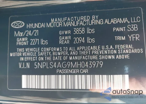 2021 Hyundai Elantra Sel from USA, damaged, VIN 5NPLS4AG9MH043979